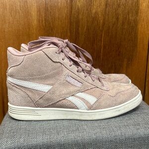 Reebok Women's Dusty Pink Suede High-Top Sneakers with White Stripes